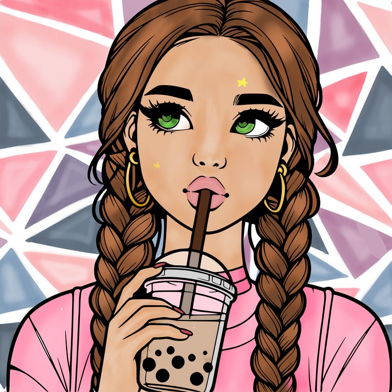 realistic girl with braided hair drinking boba