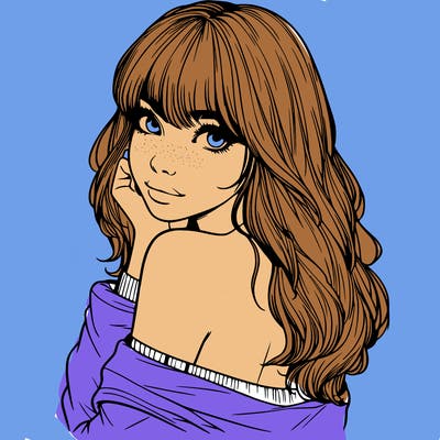 realistic girl with bangs looking over her shoulder