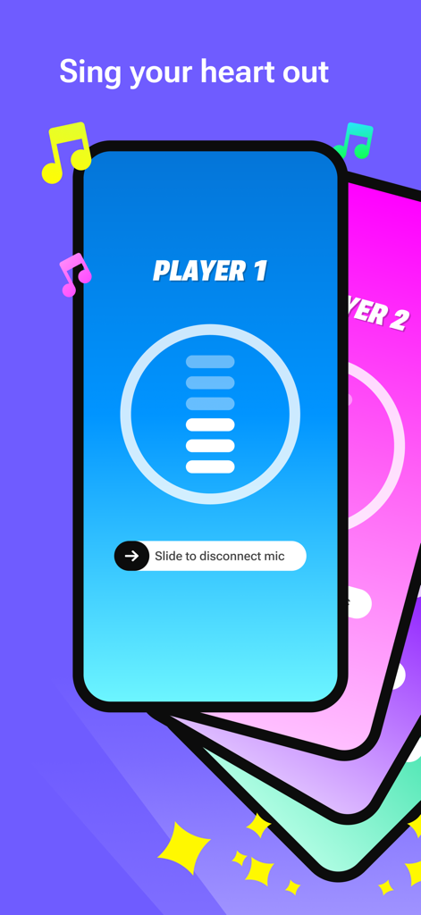 Interface of the Let's Sing Companion app showing a smartphone acting as a digital microphone for player one
