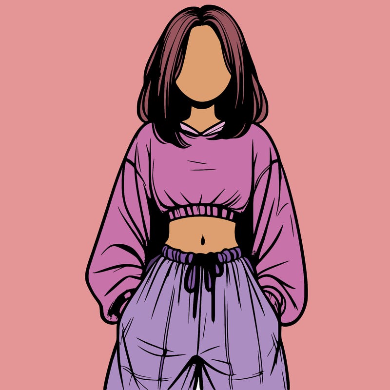 realistic girl faceless with baggy pants and a crop top