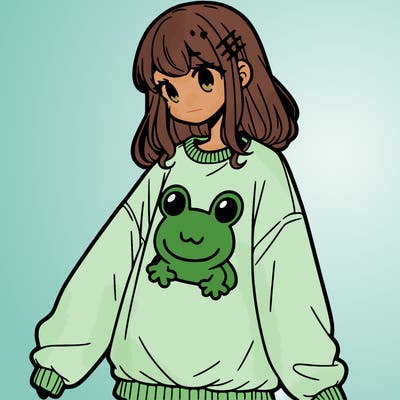 girl wearing frogging sweatshirt