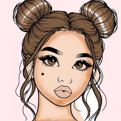 realistic girl with two buns on her hair and lips