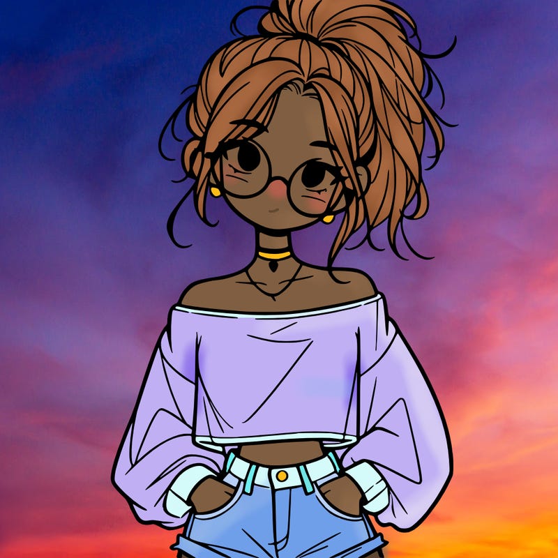 girl with a messy ponytail glasses a baggy crop top and jean shorts