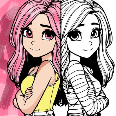 realistic girl split into two