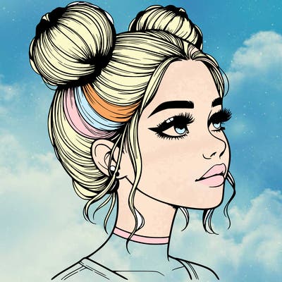 realistic girl with buns on the top of her head