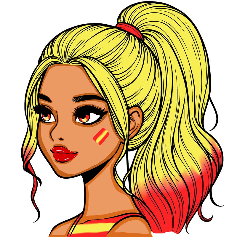 realistic girl with a high ponytail