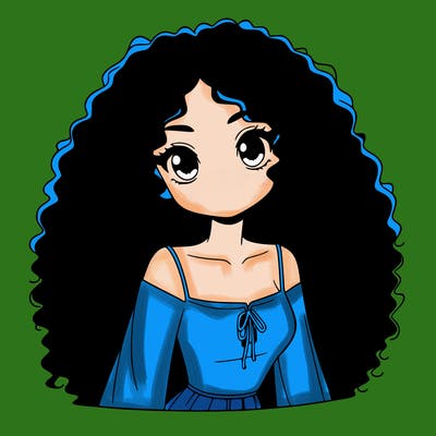 a black anime girl with long afro hair