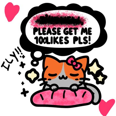 kitty taking a nap dream talking and saying "i'm new, please get me at least 10 likes pls!!"