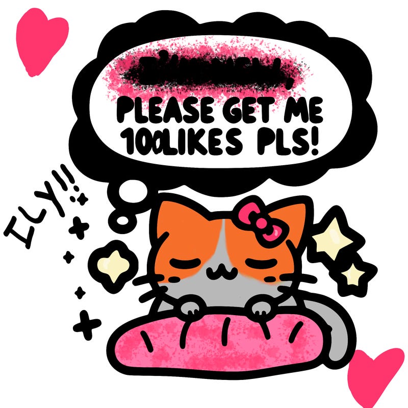 kitty taking a nap dream talking and saying "i'm new, please get me at least 10 likes pls!!"