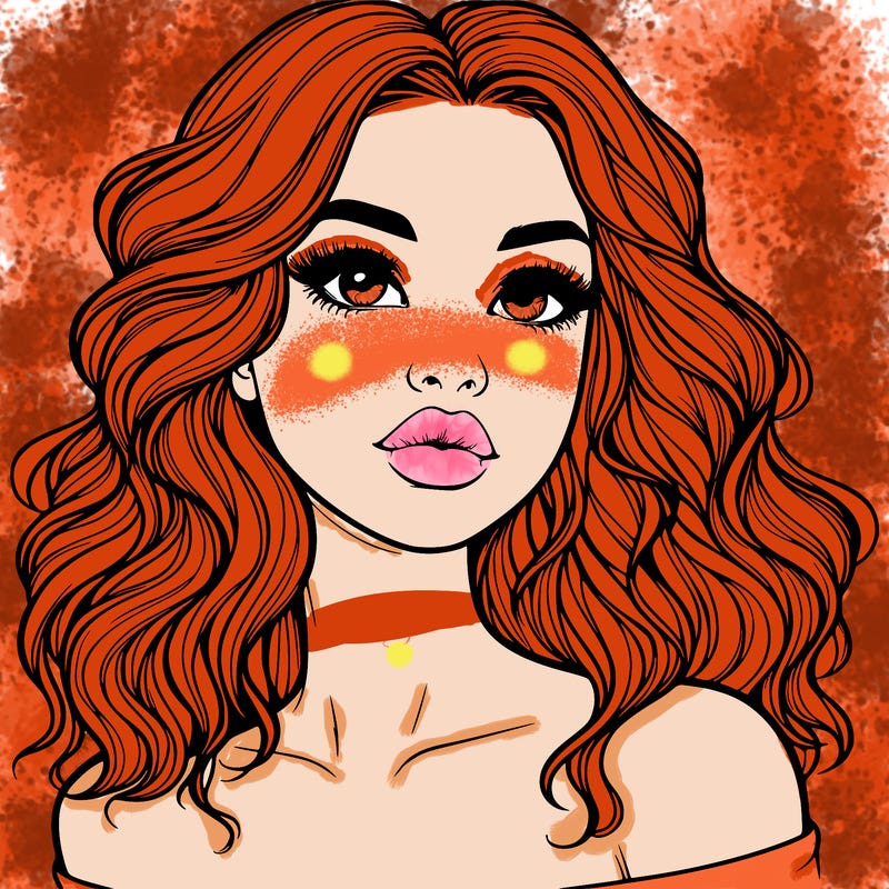 realistic girl with wavy hair and lips