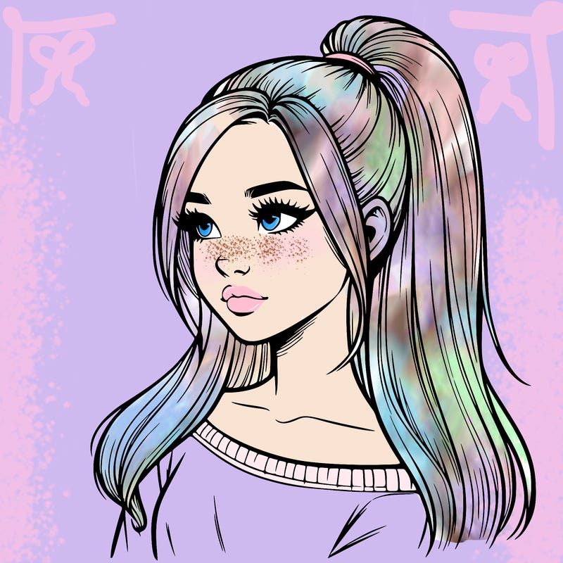 realistic girl with a high ponytail