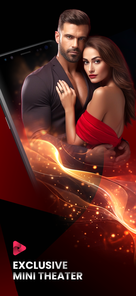 LunaShortミニドラマのためにスマートフォン画面に表示された、ロマンチックな抱擁をする男性と女性