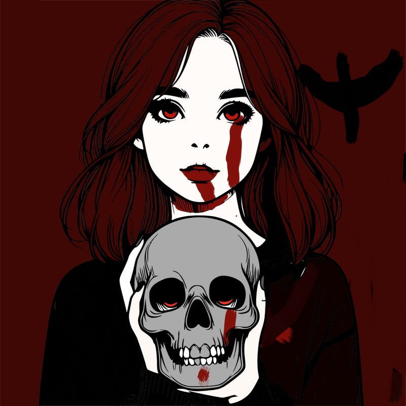 realistic girl holding a skull