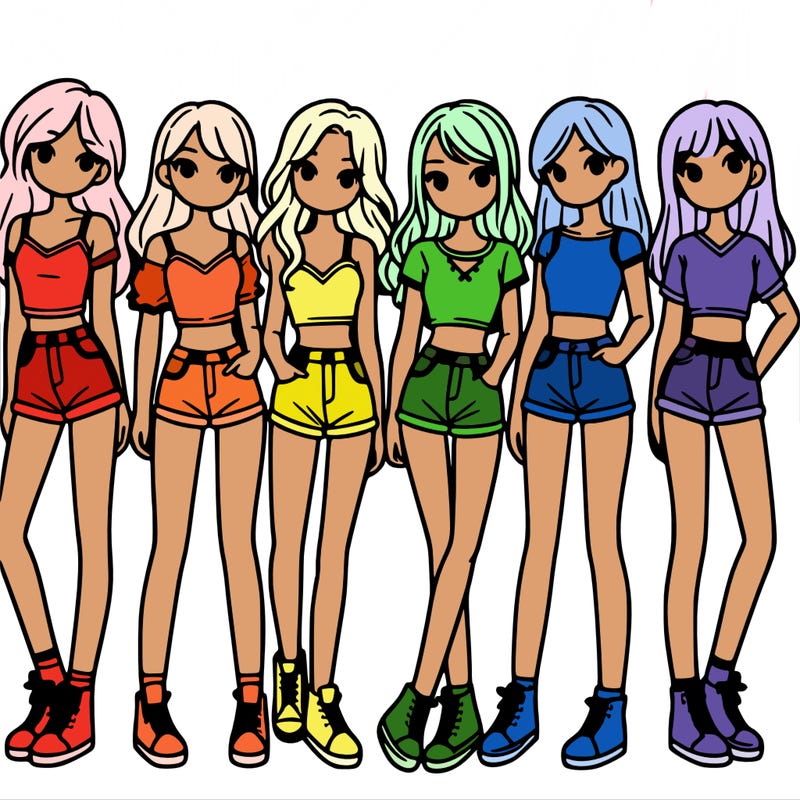 a group of girls wearing crop tops and shorts