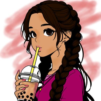 realistic girl with braided hair drinking boba