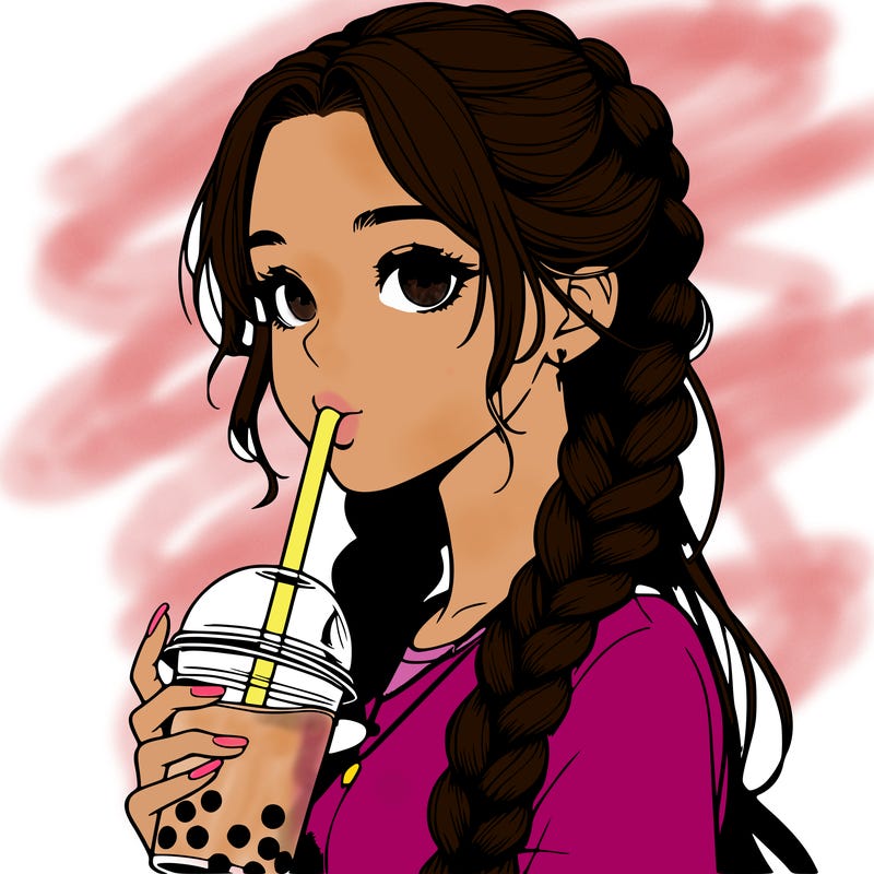 realistic girl with braided hair drinking boba