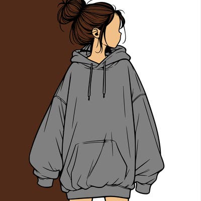 realistic girl with a oversized sweatshirt on and a bun