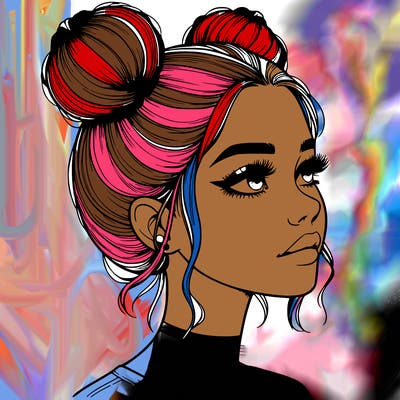 realistic girl with buns on the top of her head