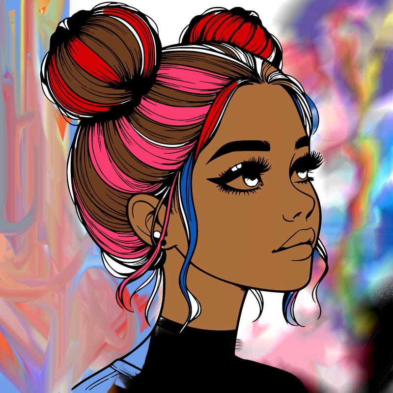 realistic girl with buns on the top of her head