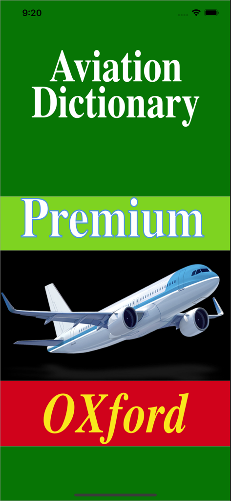ADP- Aviation Dictionary Prem - Aviation Dictionary Premium app splash screen featuring a commercial airplane and reference text