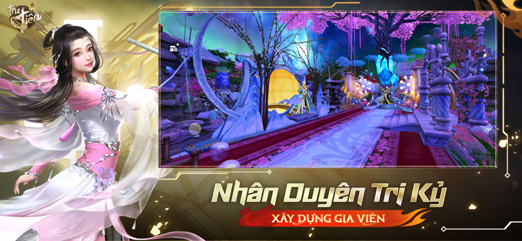 Tru Tiên 3D - Thanh Vân Chí - Interface du système de jardin et de logement mystique dans le jeu mobile Tru Tien 3D