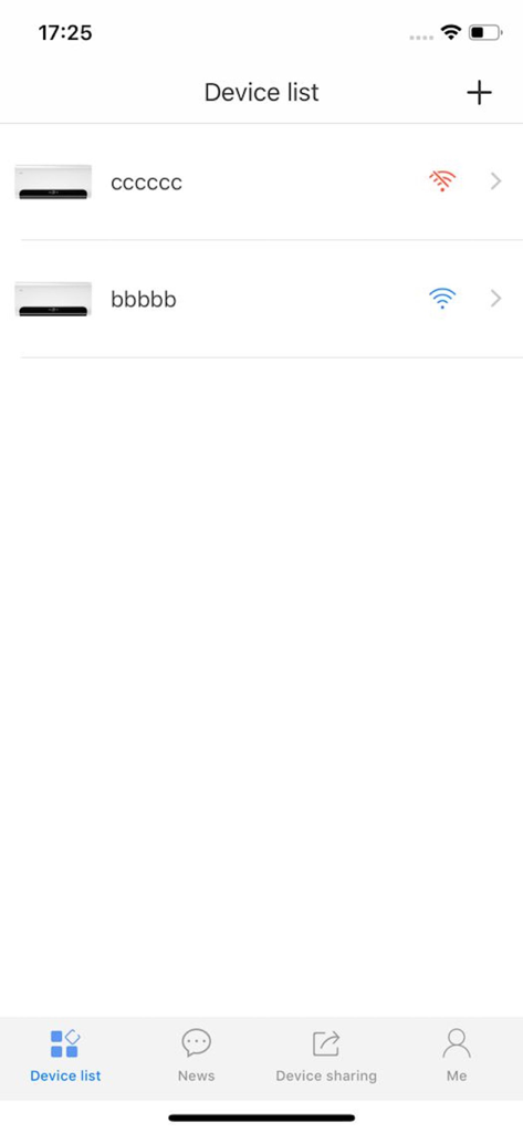 Intelligent AC - The device list screen of the Intelligent AC app showing registered smart air conditioning units and their connection status.