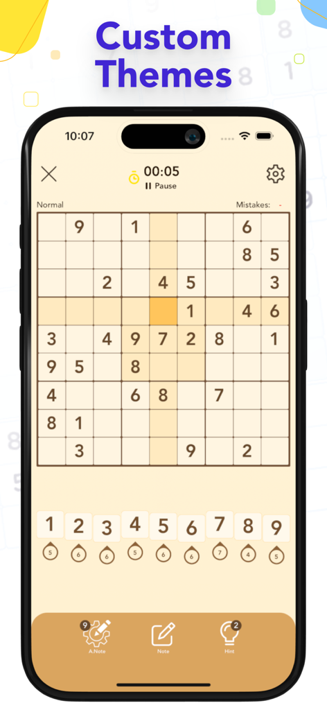 Sudoku game interface with a custom beige theme on an iPhone screen