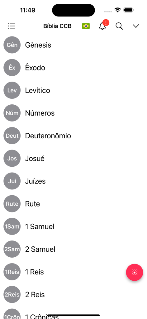 Biblia CCB - Interface do aplicativo Biblia CCB exibindo uma lista de livros da Bíblia em português