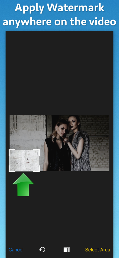 Video Watermarker - Interface for choosing a watermark location on a video within the Video Watermarker app