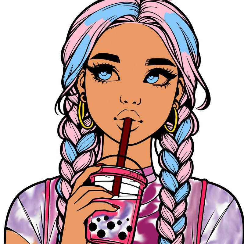 realistic girl with braided hair drinking boba