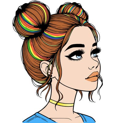 realistic girl with buns on the top of her head