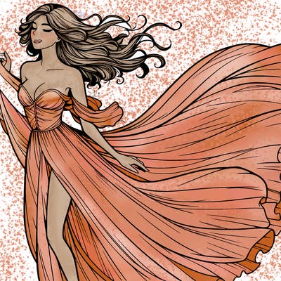 realistic woman in dress flowing the the wind