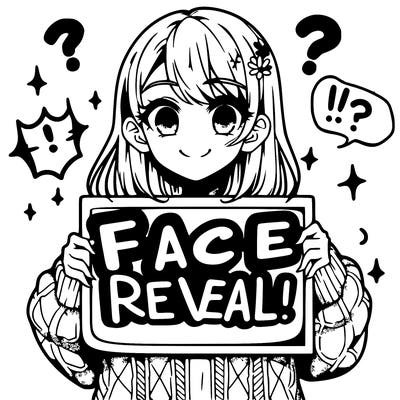 manga girl holding a sign that say face reveal?