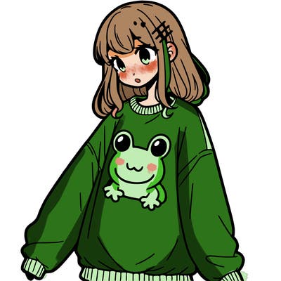 girl wearing frogging sweatshirt