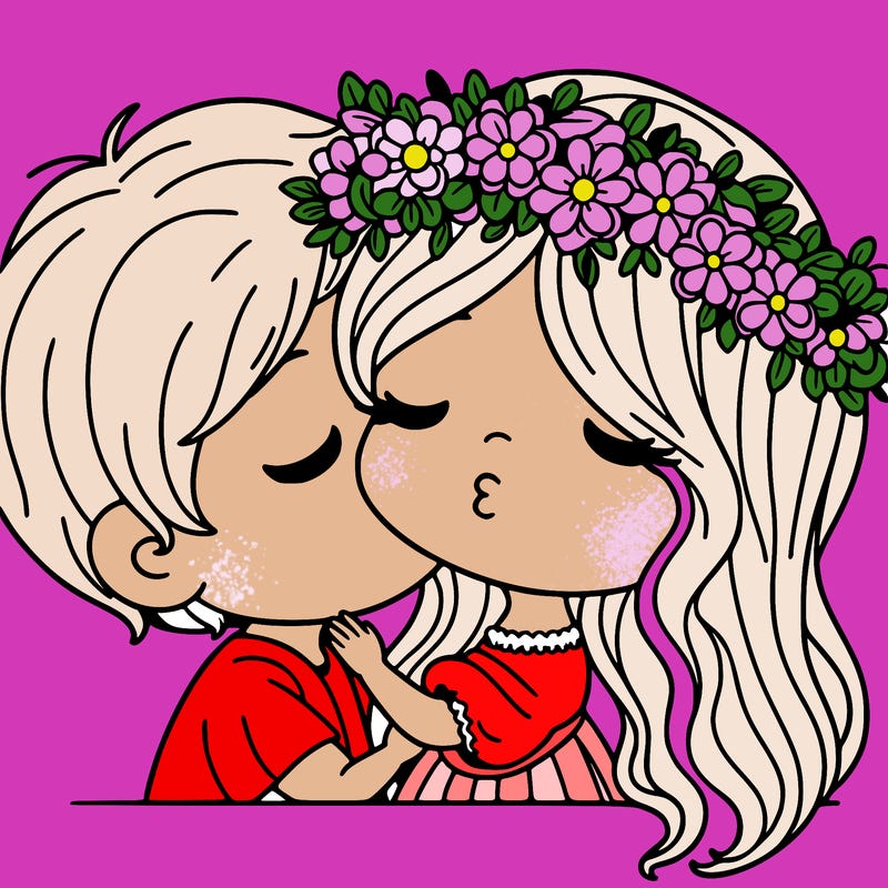 girl with flowers 👑 kissing 😘 a boy.