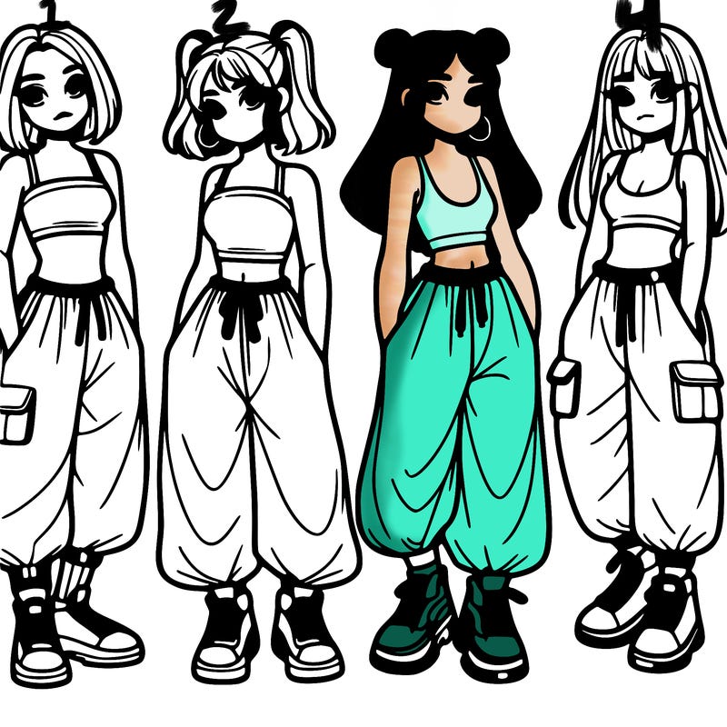 girls with crop top with baggy pants