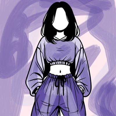 realistic girl faceless with baggy pants and a crop top