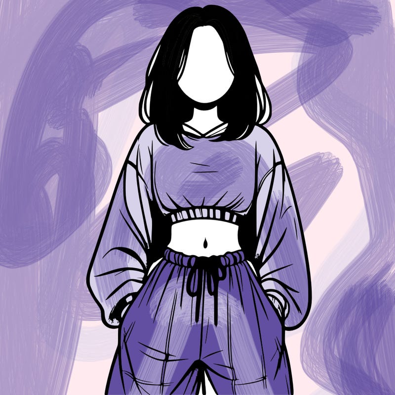 realistic girl faceless with baggy pants and a crop top