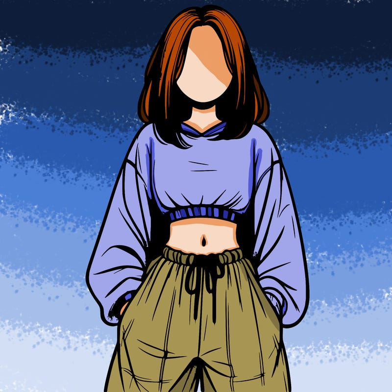 realistic girl faceless with baggy pants and a crop top