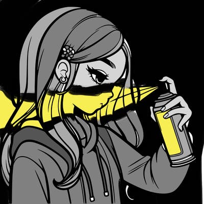 a realistic girl spray painting