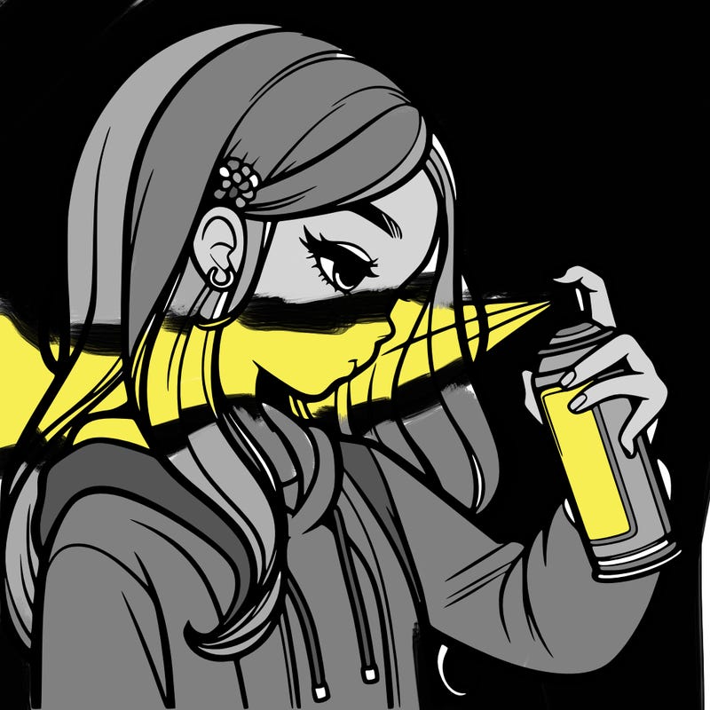 a realistic girl spray painting