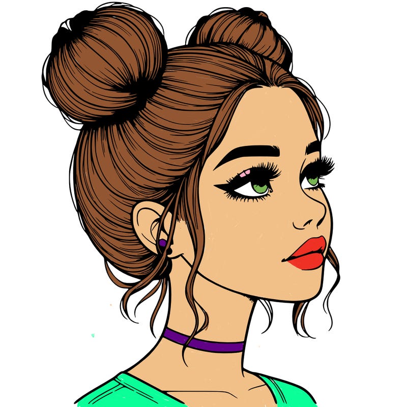 realistic girl with buns on the top of her head