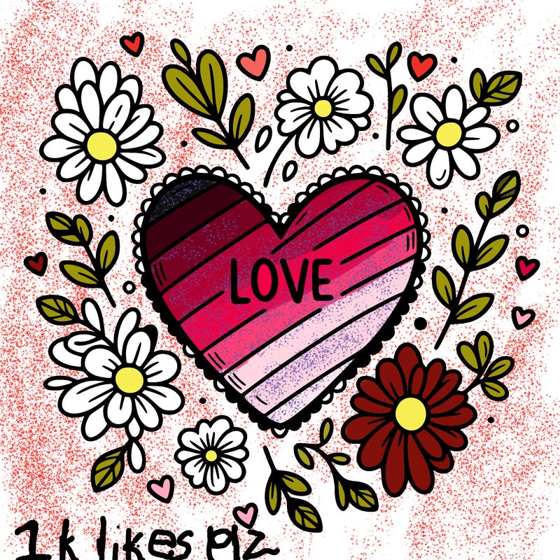 love heart with flowers around it