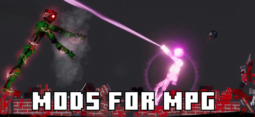 Mods For Playground Ragdoll 3D - Action battle between robots with laser beams in a pixelated sandbox environment