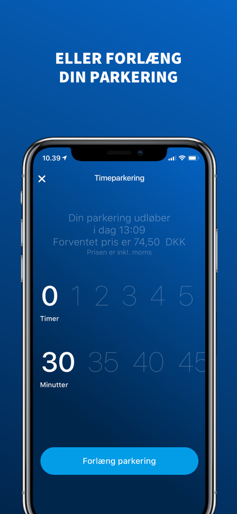 ParkZone Go - Med ParkCare - Interface of ParkZone Go app for extending an active parking session with time selection