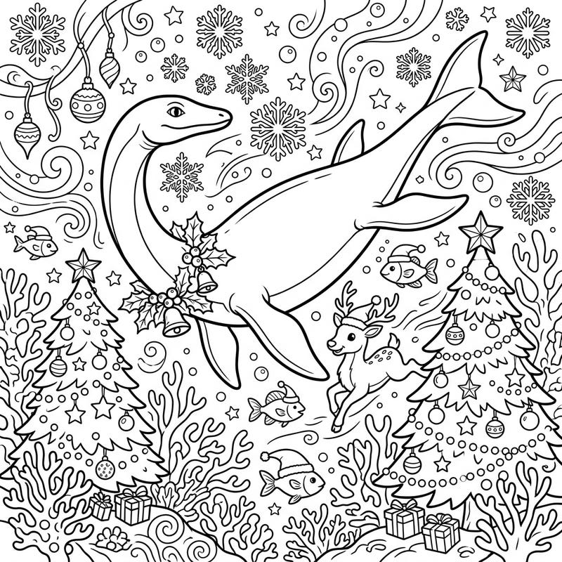 Celebrate a truly unique Christmas with our Californosaurus coloring page! This festive scene brings together an ancient marine reptile with holiday cheer, perfect for a whimsical coloring adventure.
