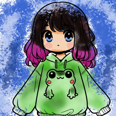 girl wearing frogging sweatshirt