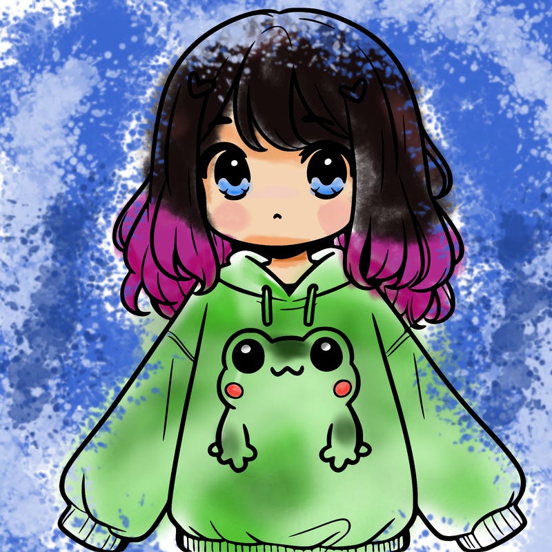 girl wearing frogging sweatshirt