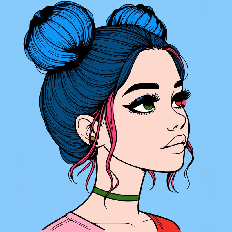 realistic girl with buns on the top of her head