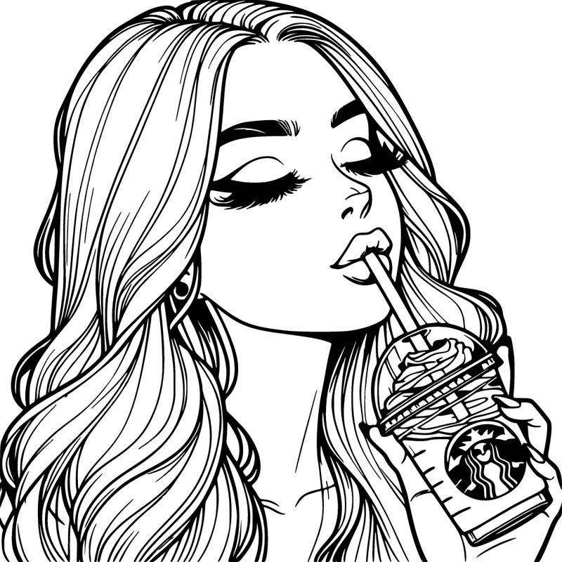 realistic girl drinking starbucks